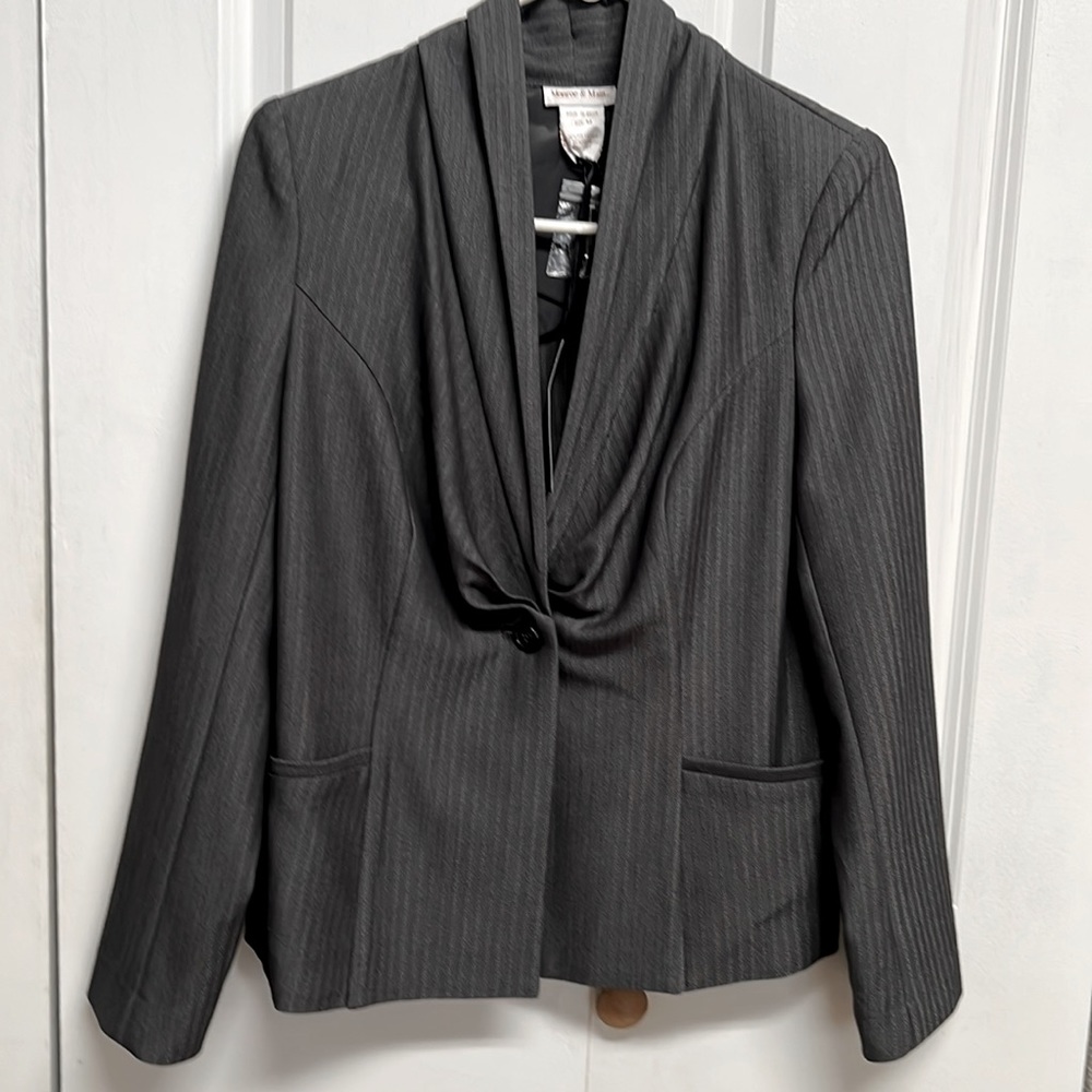 Monroe & Main Dark Gray Herringbone Pocket Rayon Blend Blazer Size M NWT